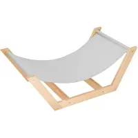Springos Hamac Pour Chat - - Lit En Bois De Hêtre - Tissu Imperméable - Design Élégant Gris Et Bois Naturel