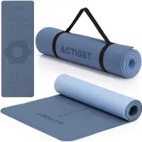 Springos Tapis d'entraînement antidérapant ACTIGET 183 x 61 cm en TPU pour le yoga et le fitness, avec poignée bleue