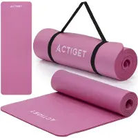 Springos Tapis d'entraînement antidérapant ACTIGET en NBR pour le yoga, tapis de fitness avec sangle de transport 61 x 183 - Rose