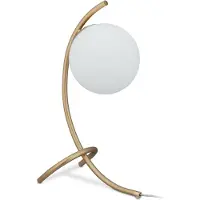 Relaxdays Lampe de table , forme sphérique incurvée, métal et verre, culot E27, lampe pour chambre à coucher, salon, lampe de chevet, doré/blanc