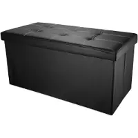 Intirilife Pouf Pliable 78x38x38 Cm En Noir Lave - Boîte De Rangement Décorative En Cuir Synthétique Pour Gagner De L'espace - Tabouret Coffre Siège