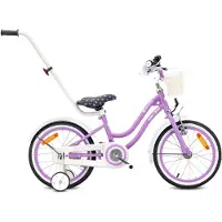 Sun baby Vélo pour filles Heart Bike 16 pouces, à partir de 4 ans, avec roues d'appoint, barre de poussée amovible, panier, sonnette, frein à rétropédalage et freins V-Brake