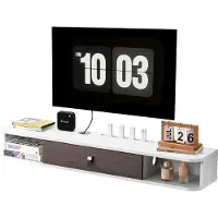 Vevor Armoire TV Support mural, support TV flottant avec espace de rangement pour lecteur DVD, boîte à câbles, console de jeux, armoire murale pouvant supporter 52 kg, blanc, longueur 120 cm