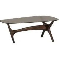 Woood Table basse Flash, 110x60x40 cm, couleur marron noyer, avec plateau en verre, pieds en bois de mangue. Table d'appoint, table de salon