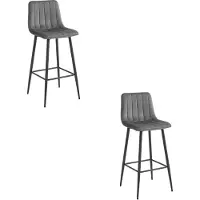 Leobert Tabouret De Bar - - Pozza - Velours Gris Foncé/Pieds Noirs - Lot De 2