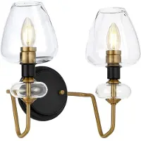Elstead Lighting Applique murale Armand, finition laiton vieilli et noir, 2xE14x40W, verre, dimensions : 30,9 x 34,5 x 22,4 cm, IP20, Elstead