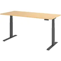 Hjh OFFICE PRO Bureau réglable en hauteur XDKB | 2 moteurs | 120 - 180 cm | électrique, Dimension plateau:180 x 80 cm, Couleur plateau:érable, Couleur piétement:graphite
