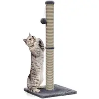 Avalo Griffoir avec boule de jeu - - 36x36x74 - Griffoir pour chat - Gris foncé