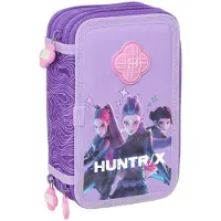 Safta Étui à crayons Kpop Demon Hunters, modèle triple, contenant 37 pièces