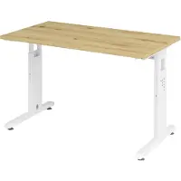 Hjh OFFICE PRO Bureau Mini-Office série O | 67 cm de profondeur | bac à câbles inclus | pied en C | réglable en hauteur, Dimension plateau:120 x 67,2 cm, Couleur plateau:Chêne cendré, Couleur piétement:Blanc