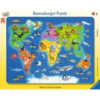 Ravensburger Puzzle : Carte du monde avec des animaux - 30 pièces, à partir de 4 ans