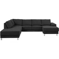Ebuy24 Calverton Canapé d'angle avec ottomane tournée vers la gauche en tissu gris anthracite et pieds chromés.