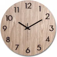 Sensahome Horloge murale Florence - Horloge ronde moderne avec chiffres - Design scandinave avec bois - Ø38 cm - Marron
