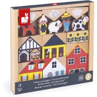 Janod Set de 34 blocs en bois Thème Campagne