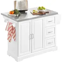 SoBuy Îlot de cuisine Mobile Blanc Moderne avec 2 portes et 3 tiroirs FKW41-ST