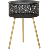 Mauro Ferretti Table d'appoint avec espace de rangement, en fer, diamètre 35 x 50 cm, noire et dorée, modèle Blacky de
