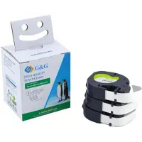 G&G Bande d'écriture G&amp;G, compatible avec Dymo 91221/S0721660, noir sur blanc, autocollant, plastique, L 4 m x l 12 mm, 3 pièces