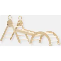 Buxibo Mini structure à grimper - arche à grimper en bois avec toboggan et rampe - jeu Montessori pour l'intérieur - 176x47x82 cm - naturel