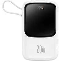 Baseus Qpow Digital Display Powerbank with Fast Charge 10000Mah 20W Qc/Pd/Scp/Fcp With Built-in Lightning Cable White