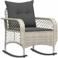 vidaXL Fauteuil à bascule de jardin avec coussin gris clair Poly rotin