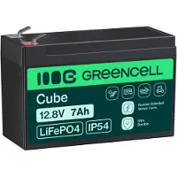 Green Cell LFPGC12V7AH, lithium fer phosphate (LiFePO4), 12,8 V, 7 Ah, 89,6 Wh, 10 ans, noir, vert
