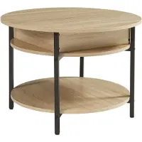 En.casa Table basse 'Kandas' avec plateau élévateur rond 70 x 49 cm piètement acier imitation chêne