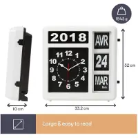 Perel Horloge Murale à Chiffres Sautants Avec Calendrier - 31 X 31 Cm - Français