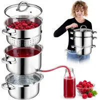 Kadax Marmite à jus 5L Acier inoxydable Vapeur Pour induction Induction Acier Gaz 3en1