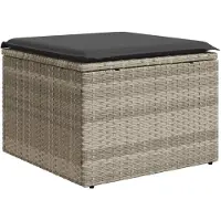 vidaXL Tabouret de jardin coussin gris clair 55x55x37cm résine tressée