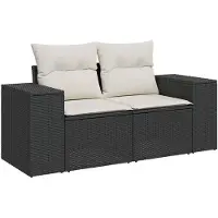 DKD Home Decor Canapé de jardin avec coussins 2 places noir poly rotin