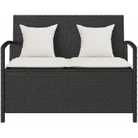 vidaXL Banc de jardin avec espace de rangement et coussins Noir Poly Rattan