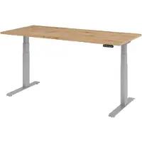 Hammerbacher Bureau réglable en hauteur XDKB | 2-moteurs | 120 - 180 cm | électrique, Dimension plateau:180 x 80 cm, Couleur plateau:Chêne cendré, Couleur piétement:Argent