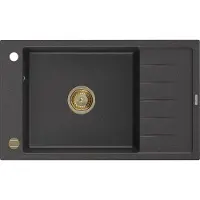 Mexen Elias évier 1 bac en granit avec égouttoir 795 x 480 mm, noir moucheté, siphon or - 6511791005-76-G