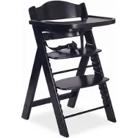 Buxibo Chaise de croissance en bois pour enfants - plateau repas inclus - chaise haute réglable pour le confort - coussin inclus - 48x58x80cm - Noir