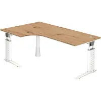 Froschkönig24 Table d'angle série U | avec chemin de câbles | Pied en C | réglable en hauteur, couleur du plateau : chêne noueux, couleur du piètement : blanc