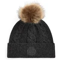 Ralph Lauren pour femme. 454P23548002 Bonnet en tricot avec pompon et écusson noir (OSFA), Casuel, Gris, Synthétique