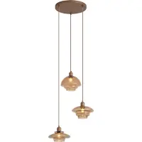 QAZQA Suspension rétro bronze foncé avec abat-jour ambrés 3 lumières - Smokey