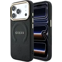 GUESS Étui Saffiano Peony & anneau MagSafe pour iPhone 18 Pro Max / iPhone 17 Pro Max, noir (Apple iPhone 17 Pro Max), Coque pour téléphone portable, Noir