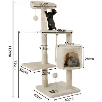 Lionto Arbre à chat pour chats, hauteur 112 cm, avec grotte, corde en sisal, boules en peluche & support mural, arbre à grimper compact, beige