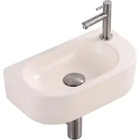 Qeramiq Fuente pack lave-mains – demi-rond – 40 x 22 x 12 cm – céramique lin – perçage à droite – robinet inox brossé SW1449884/SW696201/SW696212/SW696237