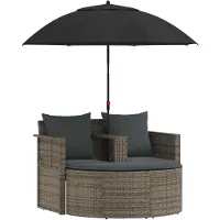 vidaXL Lit de jardin avec parasol Gris Poly rotin