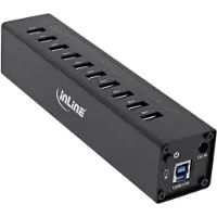 InLine 35395C Hub USB 3.0, 10 ports, boîtier aluminium, noir, avec bloc d'alimentation 4A