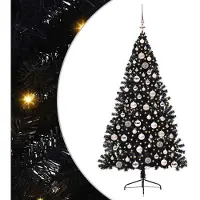 vidaXL Sapin de Noël artificiel pré-éclairé noir 180 cm PVC