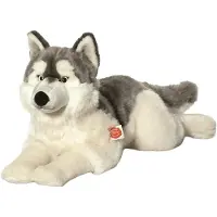 Teddy HERMANN® Teddy Hermann Husky, Peluche, animal en peluche, chien, couché, peluche, gris blanc, 60 cm, 92782