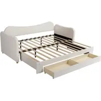 OKWISH Lit de jour 90x200 canapé-lit extensible à 180x200 avec 2 tiroirs de rangement lit simple avec ports USB et Type-C lit double beige (sans matelas)