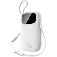 Baseus Batterie externe 20000 mAh EnerFill FC31, 45W, USB-C, Lightning, USB-A, câbles intégrés, affichage LED, blanc