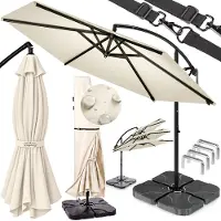 Casaria Parasol déporté crème 350 cm - kit complet avec 4 poids et housse de protection