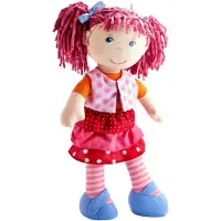 Haba Poupée douce Lilli-Lou de 30 cm avec cheveux roses en couettes, yeux bleus et visage brodé. Poupée bébé lavable en machine pour les 18 mois