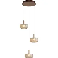 QAZQA Suspension design Fiera or rose avec verre ambré, LED intégrée dimmable en 3 étapes, 3 lumières et système Easylift