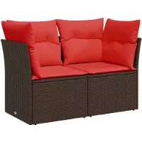 vidaXL Canapé de jardin avec coussins 2 places brun poly rotin